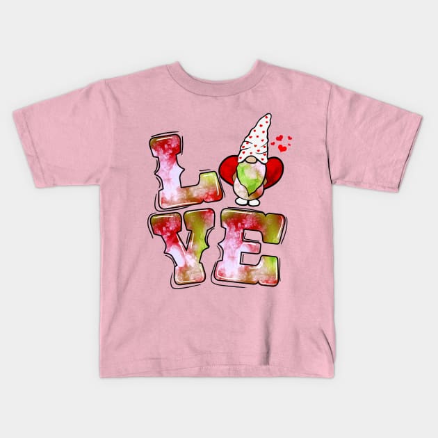 Valentines Day Gnomes Tie Dye Love Valentines Gnomes Heart Kids T-Shirt by Studio Hues